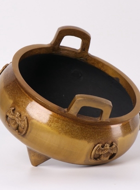 黄铜五福临门香炉摆件