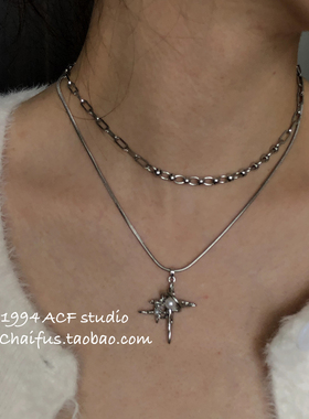 港风荆棘四芒星叠戴项链