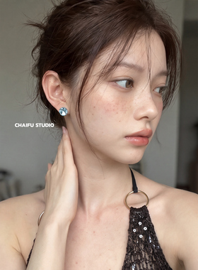 精致小巧切面彩色锆石小耳钉套装