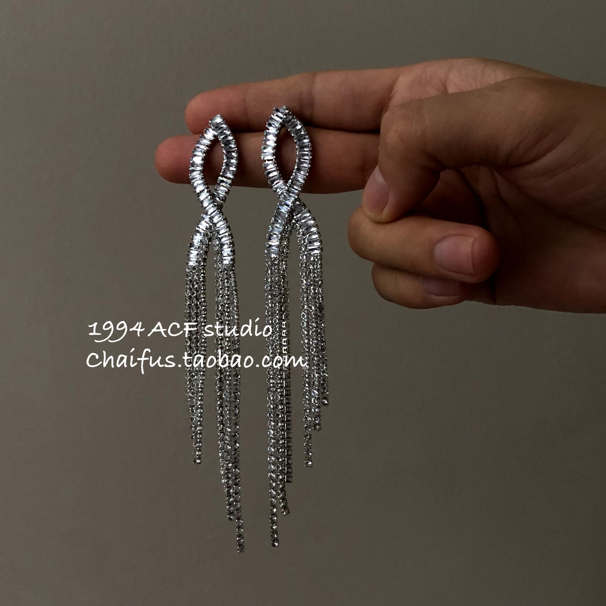 柴夫工作室/E811 欧美奢华满钻超闪流苏耳钉复古交叉高级感耳环 - 图0