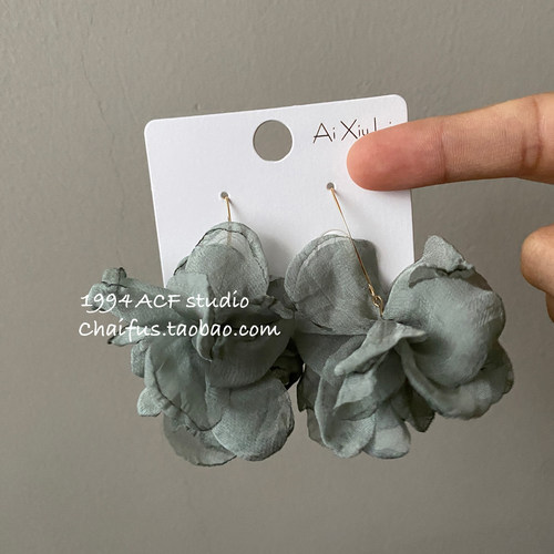 柴夫工作室/R149 法式度假风温柔网纱山茶耳环超仙气质氛围感耳饰 - 图2