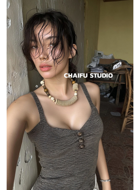 波西米亚风木质串珠项链