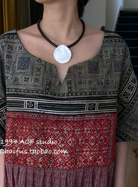 欧美冷淡风圆形吊坠皮革项链