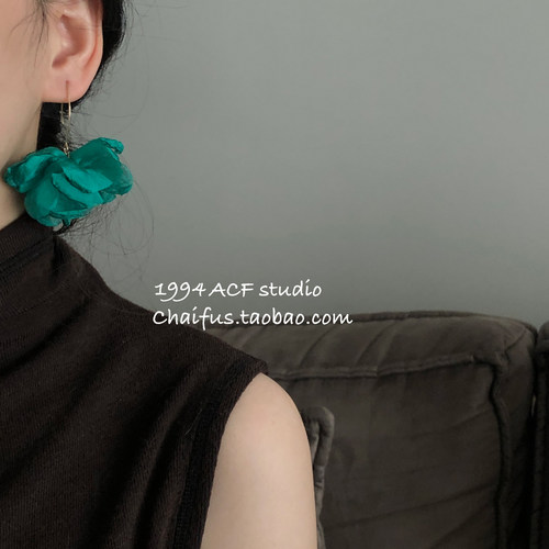 柴夫工作室/R149 法式度假风温柔网纱山茶耳环超仙气质氛围感耳饰 - 图1