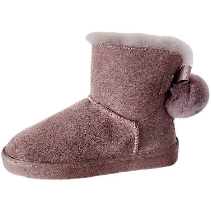 2025冬新款皮毛一体雪地靴女短筒蝴蝶结防滑真皮保暖平底加厚棉靴,淘宝优惠券,粉丝福利购,淘宝优惠卷