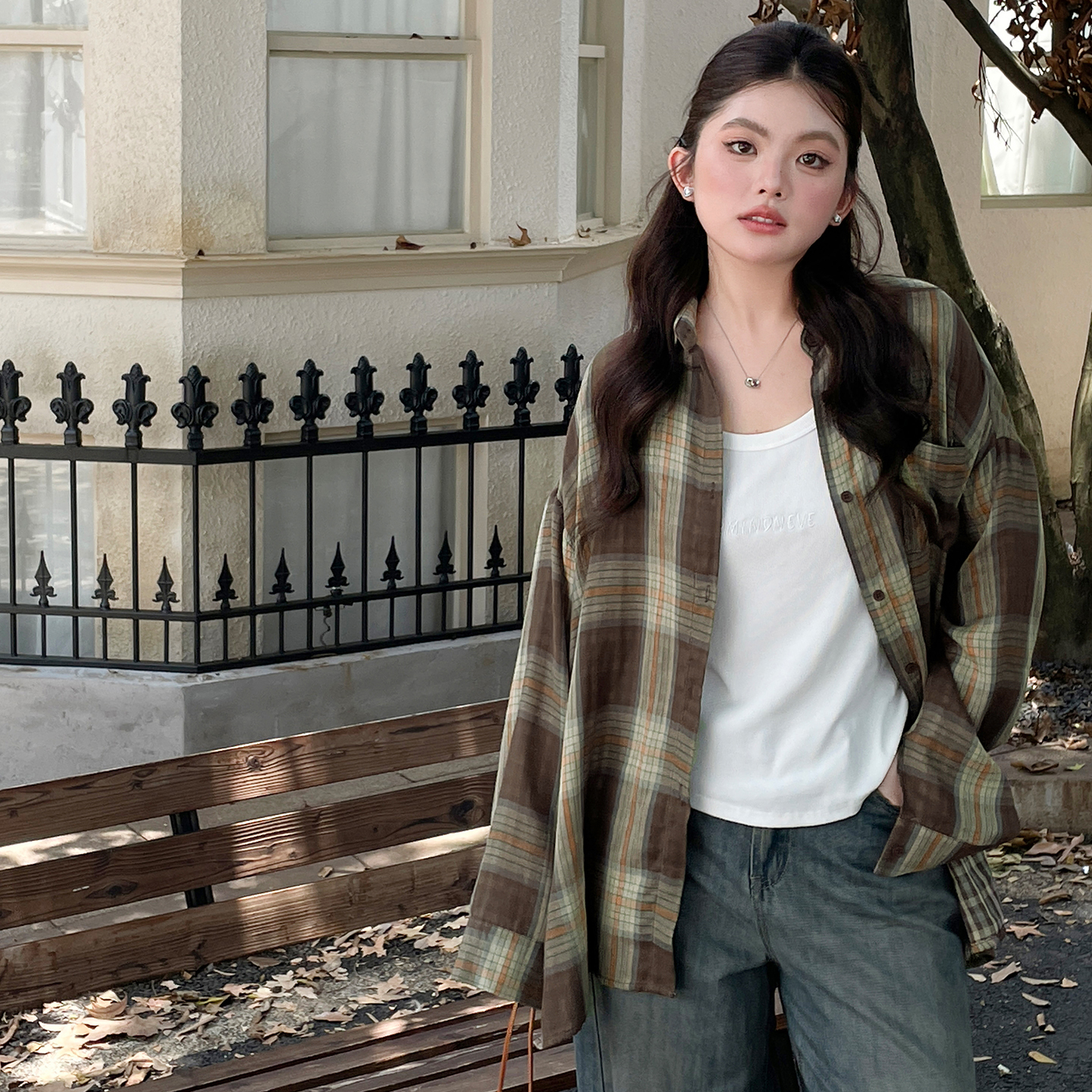 早秋季韩系穿搭巨好看的外套开衫大码胖mm显瘦polo领格子衬衫上衣 - 图2