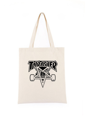 THRASHER！帆布包手提托特单肩包男女复古文艺情侣环保袋拉链滑板