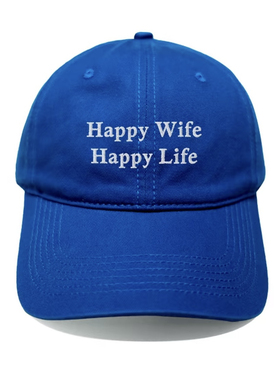 Happy Wife Happy Life刺绣棒球帽女纯棉软顶鸭舌帽复古遮阳帽子