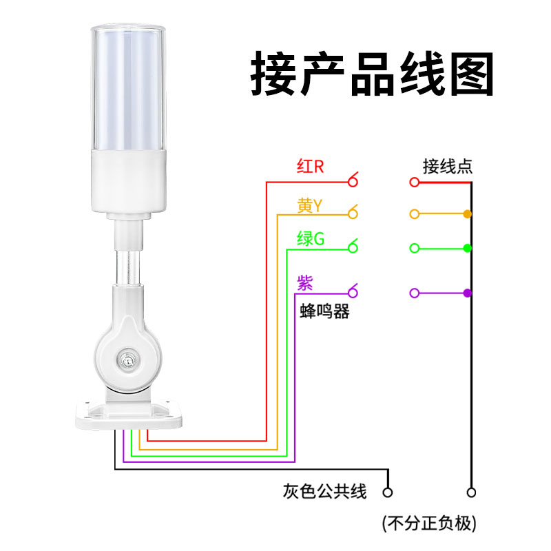 台邦LED声光报警器塔灯TB505RGY-J一体三3色机床警示灯24V带蜂鸣-图2