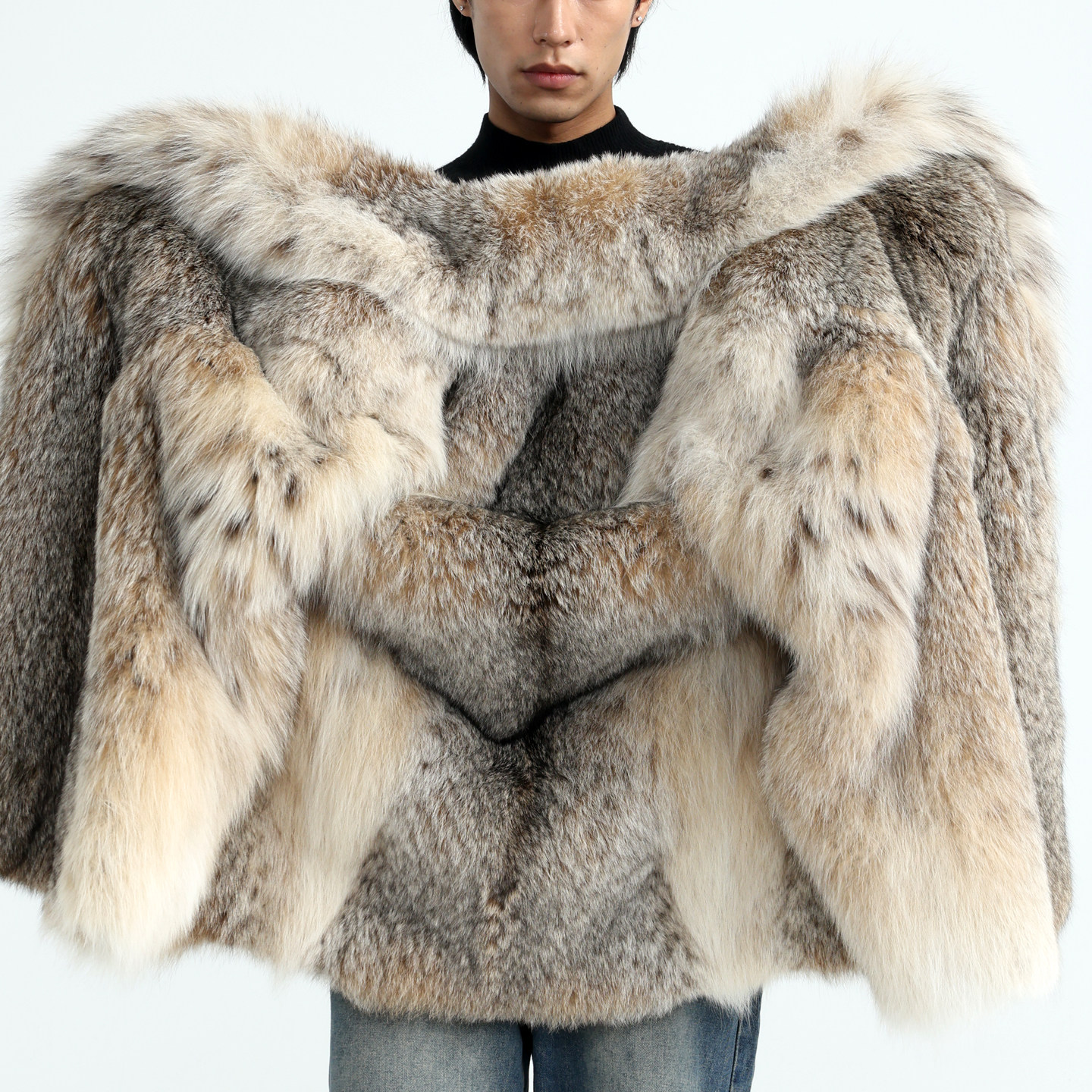 卡尼提北美猞猁真皮皮草大衣男中长款厚款大毛领外套高贵品质男装,淘宝优惠券,粉丝福利购,淘宝优惠卷