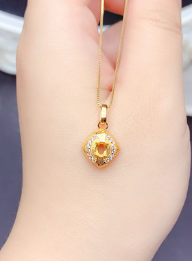 925银三色椭圆形吊坠空托