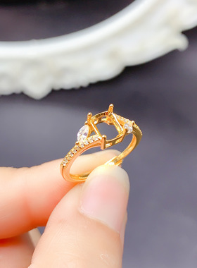 925银三色戒指空托长方形5x7mm