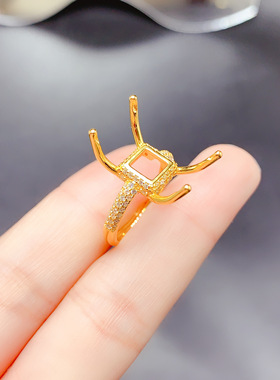 925银三色吊戒指空托万能尺寸