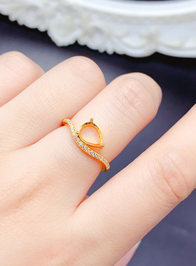 925银三色戒指空托水滴5x7/6x8m