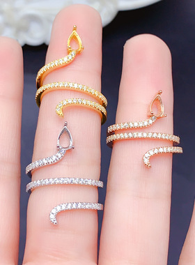 925银三色戒指空托水滴4x6m