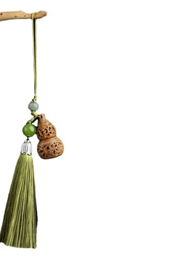 绿檀木镂空莲花香囊挂件手机吊坠