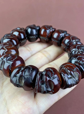 藏式天然西藏红牦牛角尸陀林主骷