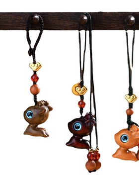 一路黑檀木小萌鹿复古简约汽车钥