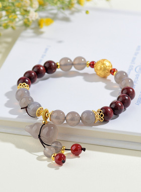 批发小叶紫檀灰玛瑙葫芦手链新中