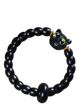 紫光檀檀木可爱猫咪手链算盘珠文