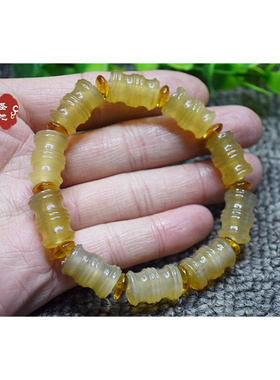 藏式民族风天然润透羊角手串双竹