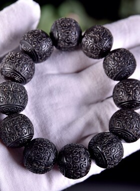 藏式天然西藏牦牛角雕刻回纹珠男