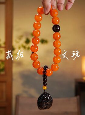 藏式正宗天然金丝牦牛角手持手串
