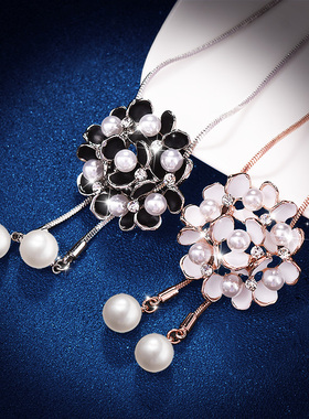 时尚花朵毛衣链女士首饰品黑色