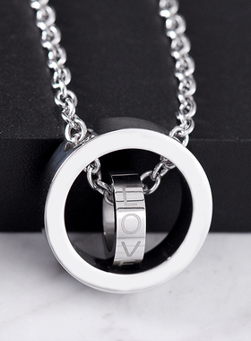 钛钢双环戒指项链男士吊坠情侣