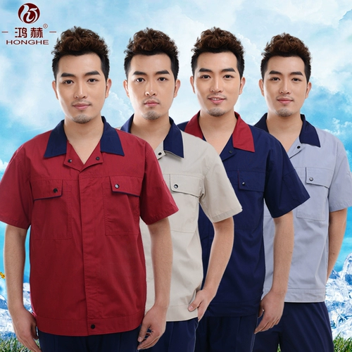 鸿赫 Летний комбинезон для работы, тонкие дышащие штаны, короткий рукав, рабочая одежда