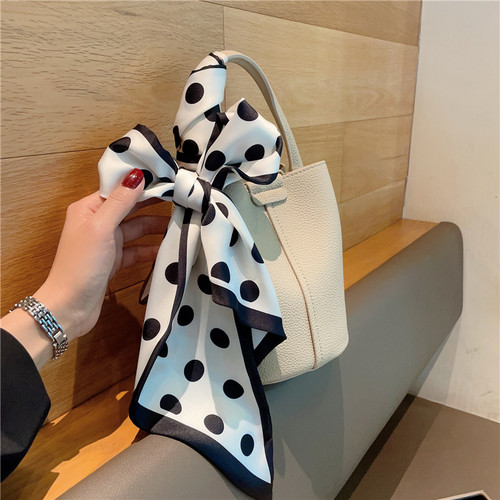 气质波点飘带女春秋季仿真丝长条小丝巾小领巾绑包包发带装饰围巾 - 图0