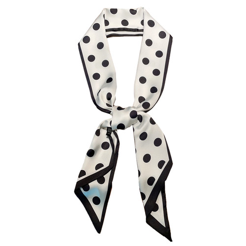气质波点飘带女春秋季仿真丝长条小丝巾小领巾绑包包发带装饰围巾 - 图3