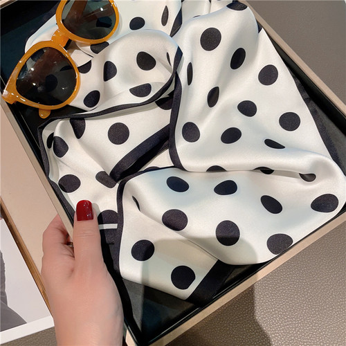 气质波点飘带女春秋季仿真丝长条小丝巾小领巾绑包包发带装饰围巾 - 图2