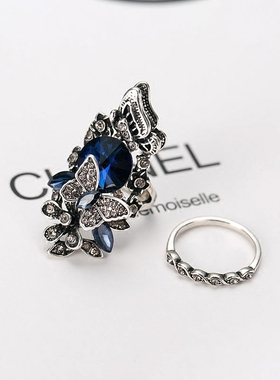 闪钻复古夸张韩版时尚风蝴蝶戒指