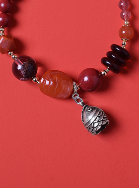 原创多宝石头手串南红天然石琥珀