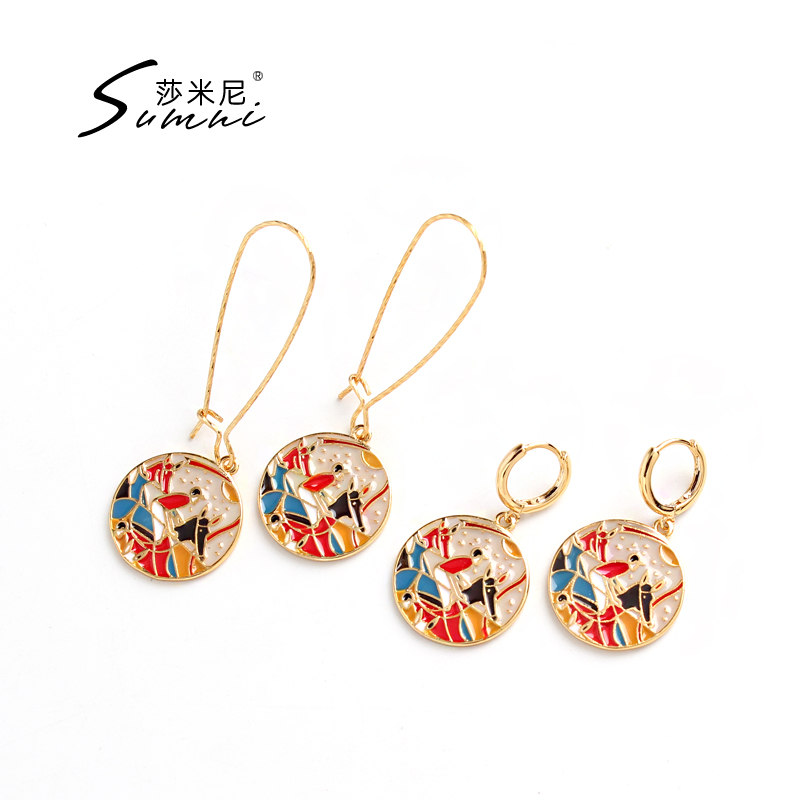sumni/莎米尼春款抽象赛马图珐琅滴釉国风系列18K包金铜耳钩耳坠 - 图0