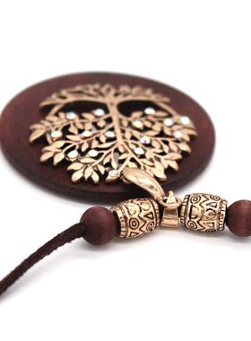 SUMNI美拉德风复古许愿树木项链吊坠木质配饰女毛衣链长款