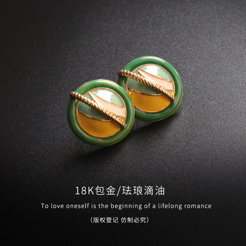 sumni/莎米尼原创设计感艺术几何珐琅滴釉圆形紫色精致耳钉女夏天 - 图1