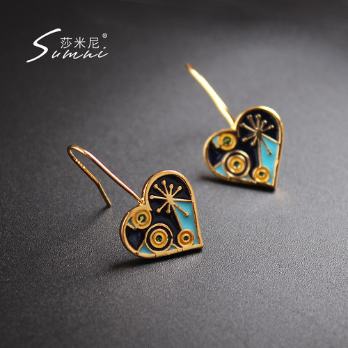sumni/莎米尼925银钩18K包金珐琅彩潮流电音可爱心形耳环女现代风 - 图2