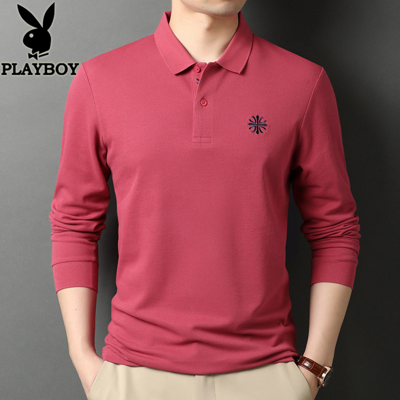 花花公子长袖纯棉宽松翻领polo衫 家缘服饰T恤