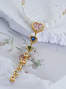 流苏彩色爱心项链女锁骨链配饰