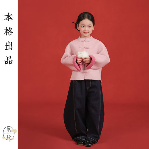 本格汉服女童亲子装羊毛羊绒双面呢外套新中式国风复古盘扣大衣 - 图2