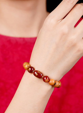 批发老桃木天然玛瑙五路财神转运珠生肖本命佛手链本命年男女手串