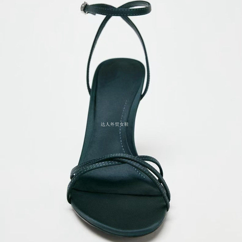 西班牙2025夏季新品一字带交叉中空女鞋丝缎质感效果带饰高跟凉鞋,淘宝优惠券,粉丝福利购,淘宝优惠卷