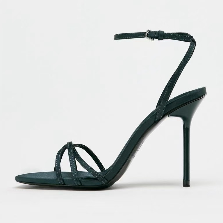 西班牙2025夏季新品一字带交叉中空女鞋丝缎质感效果带饰高跟凉鞋,淘宝优惠券,粉丝福利购,淘宝优惠卷