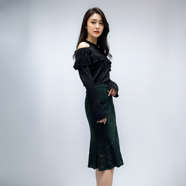 Monsoon autumn and winter asymmetrical lace fishtail skirt