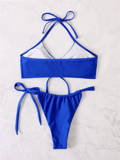 Сексуальный женский раздельный купальник бикини с искусственным шнурком и воротником-хомутом