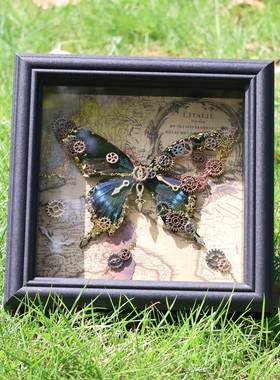 真蝴蝶标本diy手工材料包机械朋克风相框摆件生日礼物送男女朋友