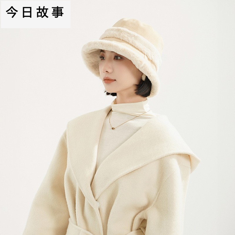 新款韩系渔夫帽子冬款女时尚甜美气质毛绒户外保暖时尚显脸小盆帽