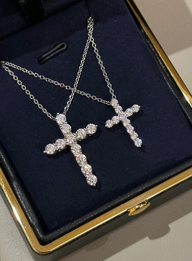 欧美十字架项链纯银莫桑石颈链